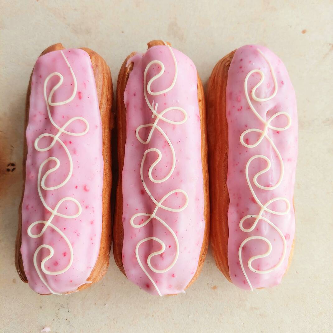 4 Raspberry & Vanilla Eclairs (usually £4.20 each)